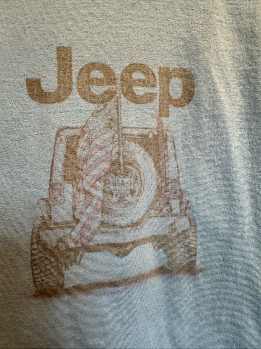 Jeep with American flag Light Blue Graphic T-Shirt